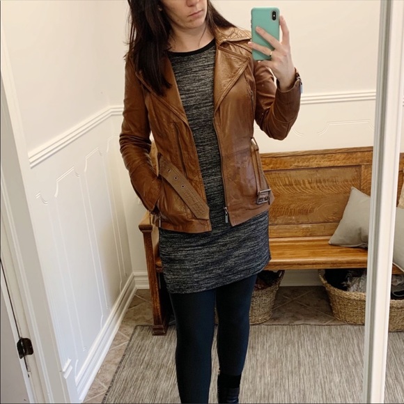 Marc New York | Tan/Cognac Leather Biker Jacket - Picture 3 of 8